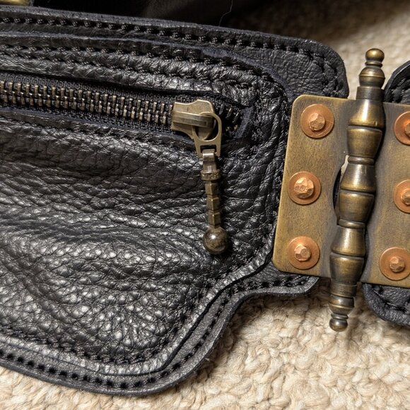 Earth Nynja Handmade Leather Utility Pocket Belt & Thigh Bag - Black/Brass - Picture 10 of 15